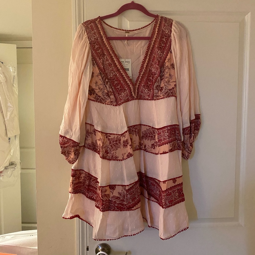 Free People Long-Sleeve Wine Combo Dress